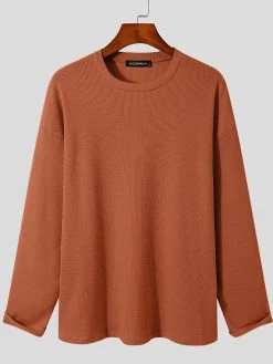 Mens Round Neck Waffle Long Sleeve T-Shirt 19 Mens Round Neck Waffle Long Sleeve T-Shirt -Incerun Shop 000b5721 a39f 42d7 963b aa544758793d