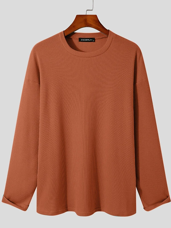 Mens Round Neck Waffle Long Sleeve T-Shirt 8 Mens Round Neck Waffle Long Sleeve T-Shirt - Image 6