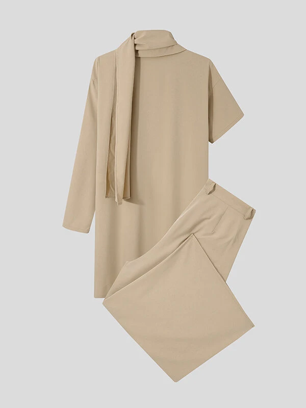 Men Plain Irregular Hem Sleeve Loose 2 Piece Set 7 Men Plain Irregular Hem Sleeve Loose 2 Piece Set - Image 5