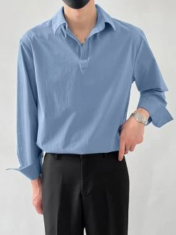Mens Solid Lapel Long Sleeve Loose Shirt -Incerun Shop 00f93565 452c 4f77 90f8 210e35cb2b65