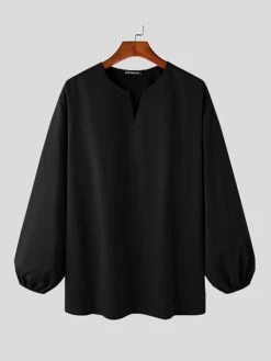 Mens Solid V-Neck Long Sleeve Casual Loose T-Shirt -Incerun Shop 010b9fee 2ff7 40b4 84f5 9dba26075e2a