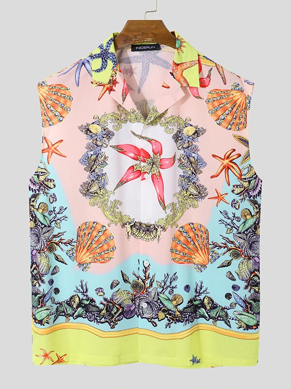 Mens Sleeveless Hawaiian Floral Print Shirts 6 Mens Sleeveless Hawaiian Floral Print Shirts - Image 4