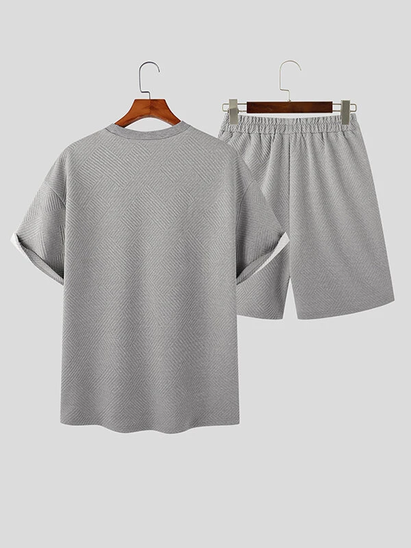 Mens Texture Side Split Short Sleeve Casual Two Pieces Outfits 7 Mens Texture Side Split Short Sleeve Casual Two Pieces Outfits - Image 5