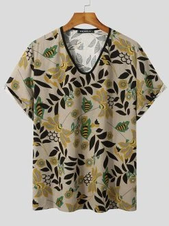 Mens Cotton Ethnic Style Floral Print T-Shirt -Incerun Shop 02a332a2 c4b5 456f 9fc1 82e2500f6506