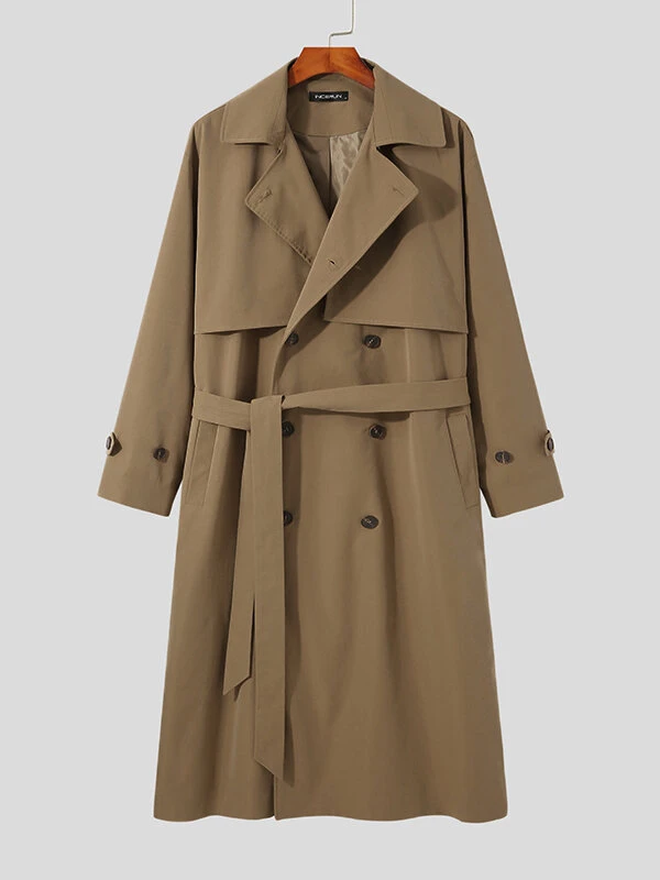 Mens Double-breasted Waist Belt Long Coat 9 Mens Double-breasted Waist Belt Long Coat - Image 7