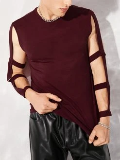 Men Cutout Style Solid T-Shirt