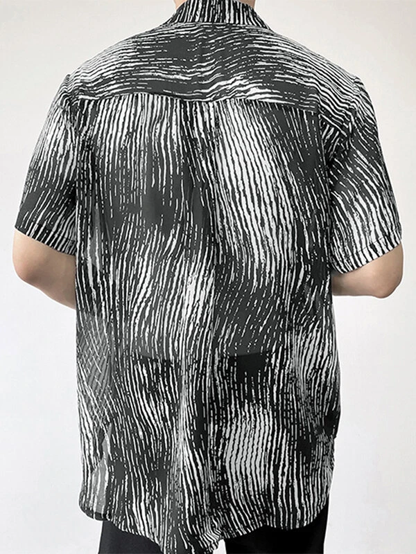 Mens Watercolor Striped Print Lapel Short Sleeve Shirt 4 Mens Watercolor Striped Print Lapel Short Sleeve Shirt - Image 2