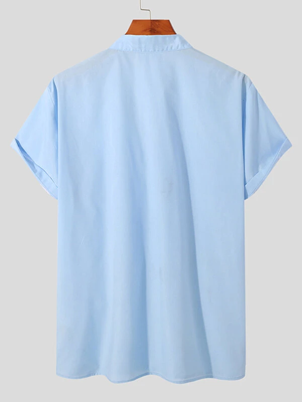 Mens Stand Collar Basic Designed Casual Shirt 7 Mens Stand Collar Basic Designed Casual Shirt - Image 5