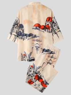 Mens Print Pocket Half Sleeve Two Pieces Suit -Incerun Shop 035f8f32 5991 4b82 a71c dc51b3345c0e