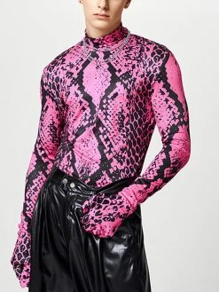 Mens Snake Print Long Sleeve High Neck T-shirt -Incerun Shop 03b98a6b 1a84 435f 81f3 8a863ee365f2