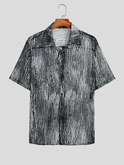 Mens Watercolor Striped Print Lapel Short Sleeve Shirt 11 Mens Watercolor Striped Print Lapel Short Sleeve Shirt -Incerun Shop 03ef3bf4 f4ad 4138 a48f 91fe125240fb