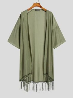 Mens Fringe Hem Half Sleeve Cardigan -Incerun Shop 0559bc14 8db6 4bc7 91cb 0ee49449b421