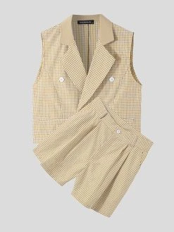 Men Plaid Double Breasted 2 Piece Set -Incerun Shop 05b7fef0 58b9 4723 952e 7f0b55b6c9a2