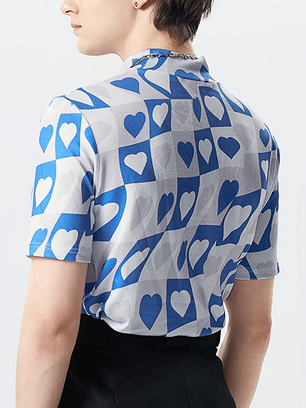 Mens Heart Graphic Half-Collar Short Sleeve T-Shirt 5 Mens Heart Graphic Half-Collar Short Sleeve T-Shirt - Image 3