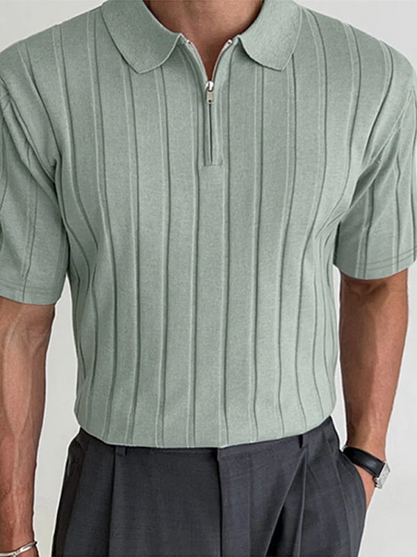 Mens Ribbed Knit Quarter Zip Short Sleeve Golf Shirt 3 Mens Ribbed Knit Quarter Zip Short Sleeve Golf Shirt