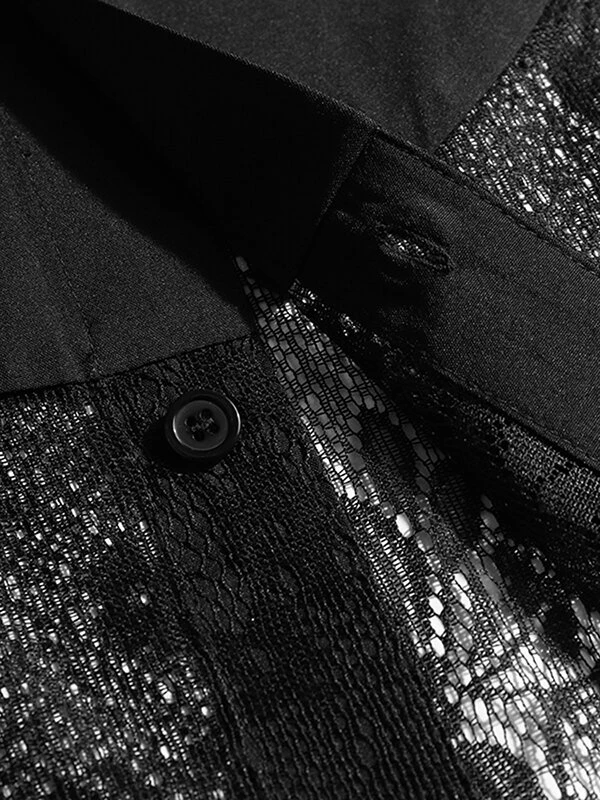 Mens Lace See Through Bowknot Long Sleeve Shirt 12 Mens Lace See Through Bowknot Long Sleeve Shirt - Image 10