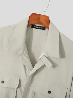 Mens Solid Lapel Zip Front Cargo Jumpsuit With Belt -Incerun Shop 065e24a6 0107 4ed0 9fcf 3eae60ad5972