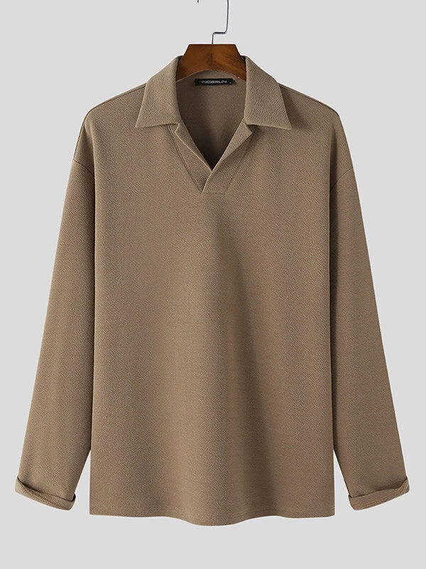 Mens Solid Texture Casual Long Sleeve Golf Shirt 7 Mens Solid Texture Casual Long Sleeve Golf Shirt - Image 5