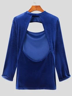 Mens Solid Cutout Long Sleeve T-shirt 12 Mens Solid Cutout Long Sleeve T-shirt -Incerun Shop 07f219b3 e6fc 4e4f 864e a4645bae255c