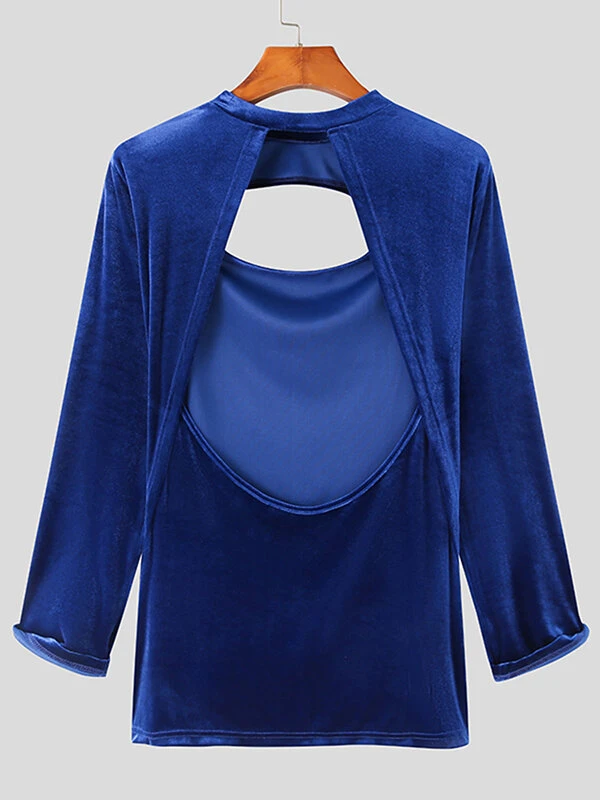 Mens Solid Cutout Long Sleeve T-shirt 7 Mens Solid Cutout Long Sleeve T-shirt - Image 5