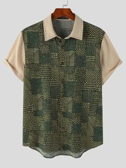 Mens Ethnic Print Patchwork Lapel Short Sleeve Shirt -Incerun Shop 08558271 72ec 42dc b0e9 ea51a93962f0