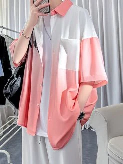 Mens Ombre Lapel Chest Pocket Drop Shoulder Shirt -Incerun Shop 0909f5da ddd0 417c afc9 222b6cf464a9