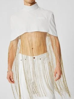 Mens Long Fringe High Neck T-Shirt