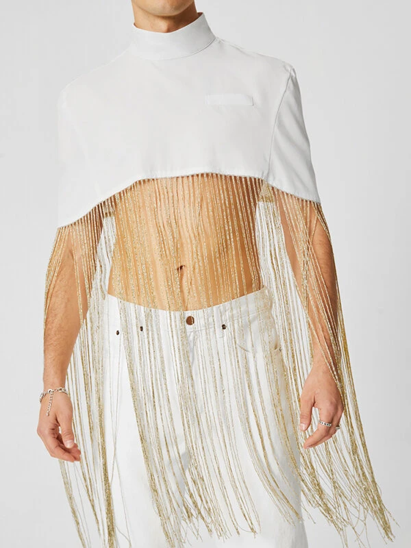 Mens Long Fringe High Neck T-Shirt 3 Mens Long Fringe High Neck T-Shirt