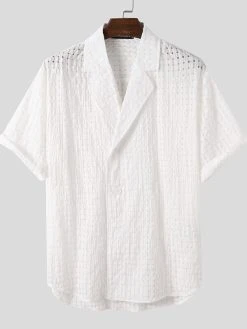 Mens Textured Lapel Loose Short Sleeve Shirt -Incerun Shop 0987bfab 3bf9 42f8 8aad 1352aeaf778f