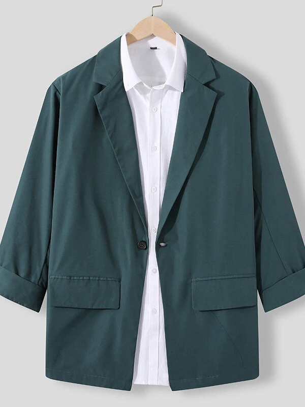Mens Solid Color Three-quarter Sleeve Blazer 4 Mens Solid Color Three-quarter Sleeve Blazer - Image 2