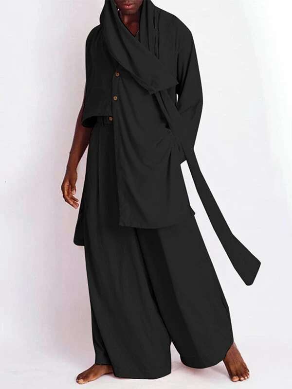 Men Plain Irregular Hem Sleeve Loose 2 Piece Set 4 Men Plain Irregular Hem Sleeve Loose 2 Piece Set - Image 2