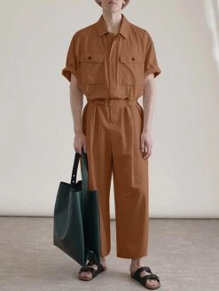 Mens Solid Lapel Zip Front Cargo Jumpsuit With Belt -Incerun Shop 09cac225 4096 47c0 b1e7 b5b22072613b