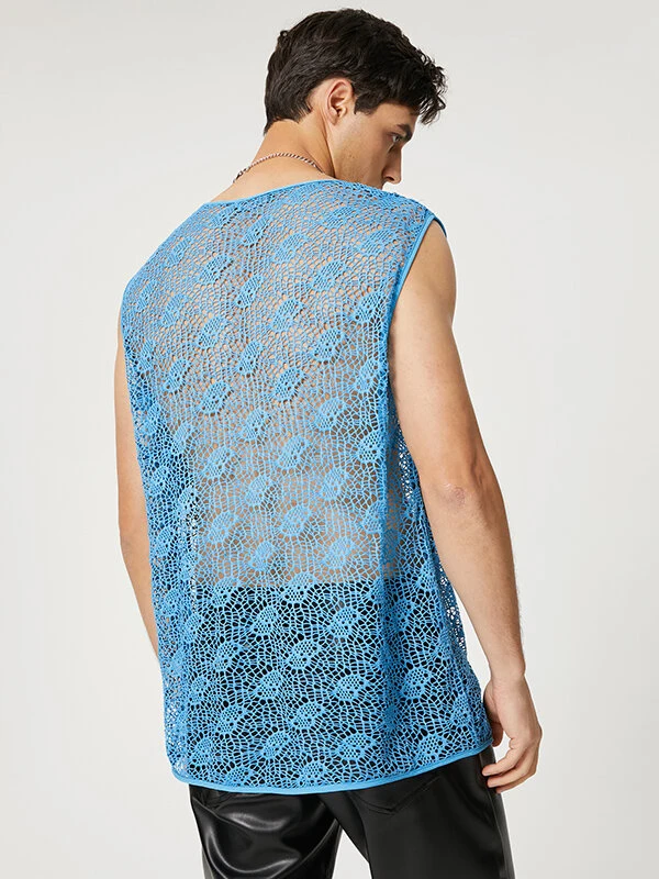 Mens Lace Hollow Out Color Block Vest 4 Mens Lace Hollow Out Color Block Vest - Image 2