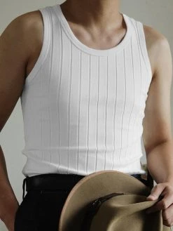 Mens Ribbed Knit Crew Neck Solid Sleeveless Tank