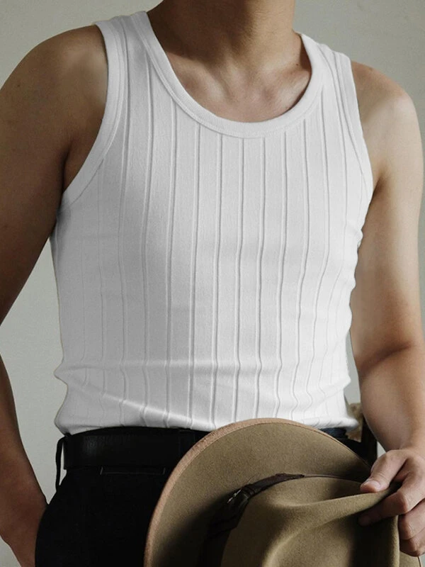 Mens Ribbed Knit Crew Neck Solid Sleeveless Tank 3 Mens Ribbed Knit Crew Neck Solid Sleeveless Tank