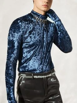 Mens Turtleneck Velvet Gloves Long Sleeve T-shirt