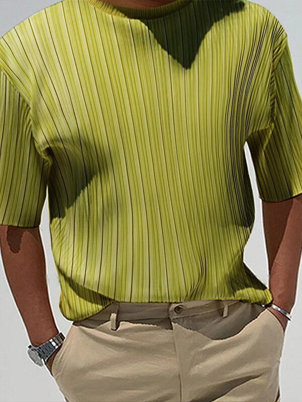 Mens Striped Stand Collar Short Sleeve T-Shirt 5 Mens Striped Stand Collar Short Sleeve T-Shirt - Image 3