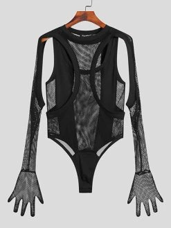 Mens Mesh Cutout Long Sleeve Gloves Bodysuit -Incerun Shop 0ae04698 c126 4d5f b3f2 4f3434c6d537