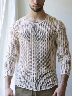 Mens See Through Mesh Long Sleeve T-Shirt