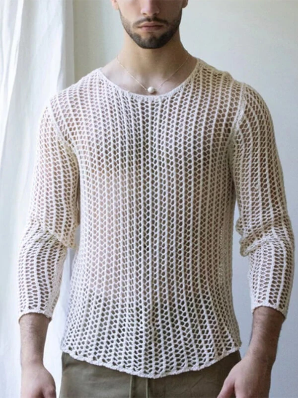 Mens See Through Mesh Long Sleeve T-Shirt 3 Mens See Through Mesh Long Sleeve T-Shirt