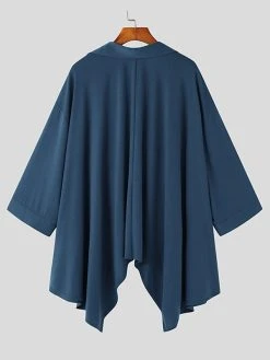 Mens Solid Johnny Collar Irregular Hem 3/4 Sleeve Shirt -Incerun Shop 0b72c631 0af3 4b80 9251 9e5d7d19de1d