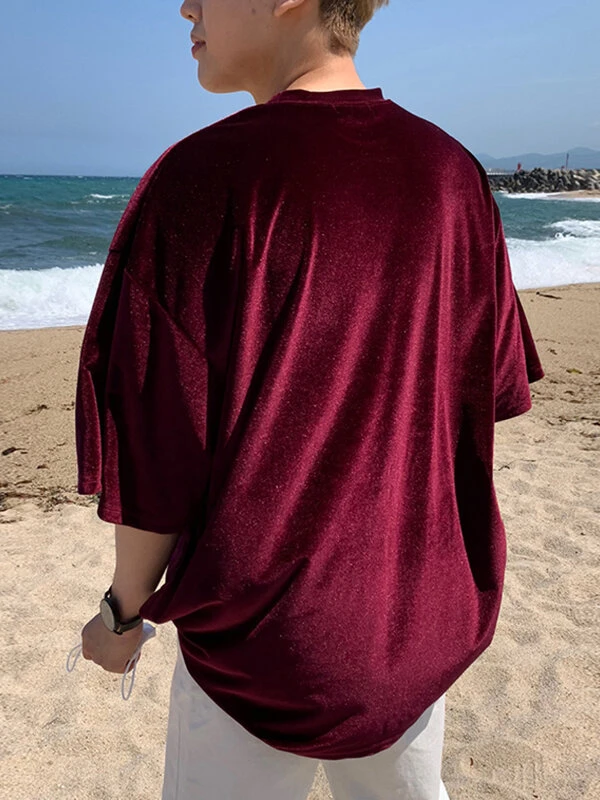 Mens Velvet Crew Neck Solid Half Sleeve T-Shirt 4 Mens Velvet Crew Neck Solid Half Sleeve T-Shirt - Image 2