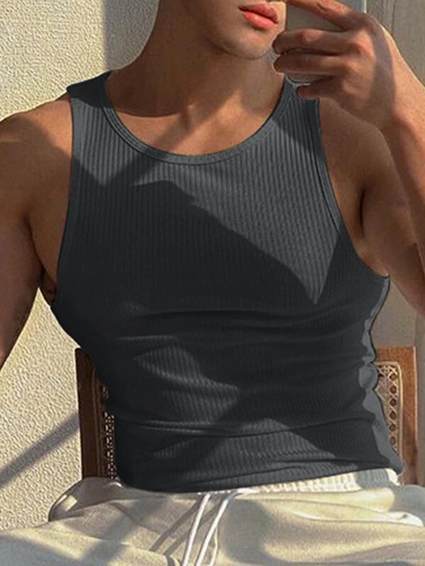 Mens Solid Crew Neck Rib-Knit Sleeveless Tank 6 Mens Solid Crew Neck Rib-Knit Sleeveless Tank - Image 4