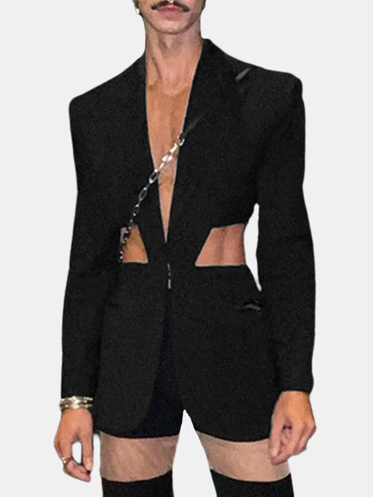 Mens Waist Cutout Casual Long Sleeve Blazer 5 Mens Waist Cutout Casual Long Sleeve Blazer - Image 3