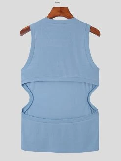 Men Plain Slim Back Cutout Vest -Incerun Shop 0c0cfa84 b977 43c9 8683 bf525e6ccee1