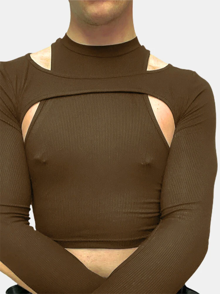 Mens Sexy Two-piece Crop Top T-shirt 5 Mens Sexy Two-piece Crop Top T-shirt - Image 3