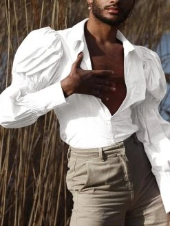 Mens Shirred Puff Sleeve Shirt