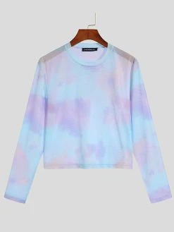 Men Mesh Tie Dyed Ombre Long Sleeve T-Shirt -Incerun Shop 0d97252b 1e39 4c7c b458 c357e9cb8e0e