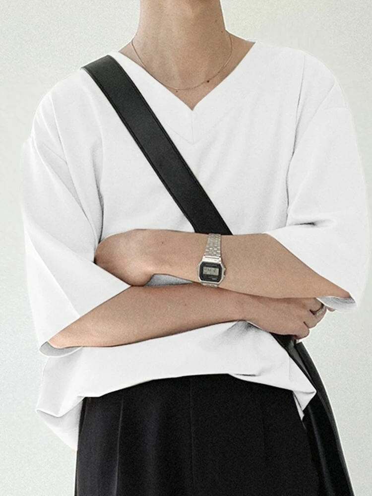 Mens V-neck Solid Color Short Sleeved T-shirt 7 Mens V-neck Solid Color Short Sleeved T-shirt - Image 5