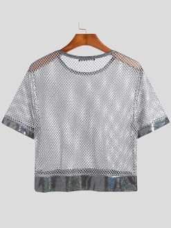 Mens Round Neck Mesh Short Sleeve T-Shirts -Incerun Shop 0dcb2cf4 d6f3 4f20 95ee 02d40f7a0af2